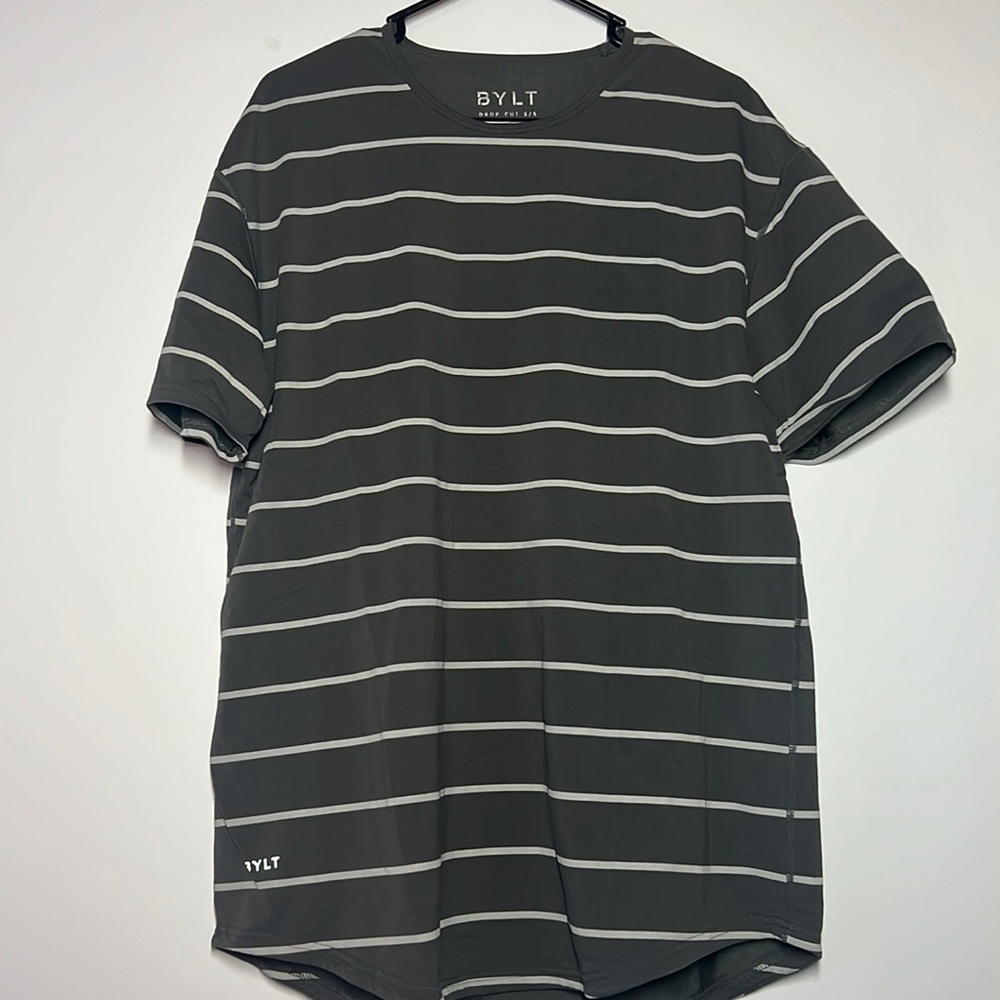 BYLT Charcoal/Gray Striped Men’s Drop Cut Short Sleeved XL Shirt